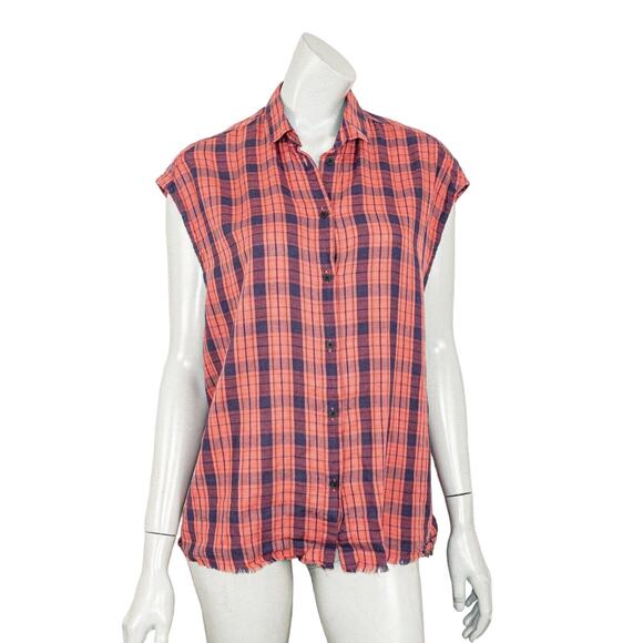 IRO Kenna sleeveless Button up Blouse Red Plaid Size Medium - Picture 1 of 8